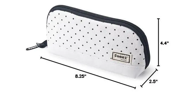 Alt view image 6 of 6 - Wide-Opening Pencil Pen Case, Lightweight & Spacious Pencil Pouch Zipper Stationery Bag, Aesthetic Supply with Triangular Design for Adults, Black Dots