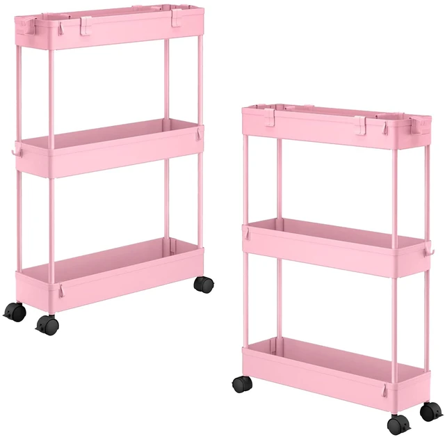 Main image of 2-piece Set Slim Storage Cart 3 Tier,Bathroom Organizer Rolling Utility,Mobile Shelving Unit Slide Out for Office, Kitchen, Laundry Room & Narrow Places