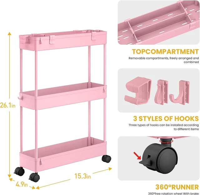 Alt view image 2 of 7 - 2-piece Set Slim Storage Cart 3 Tier,Bathroom Organizer Rolling Utility,Mobile Shelving Unit Slide Out for Office, Kitchen, Laundry Room & Narrow Places