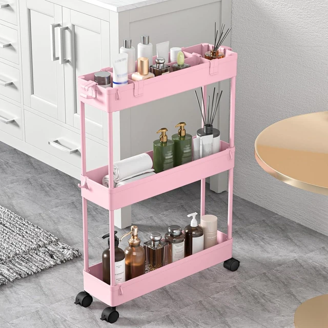 Alt view image 4 of 7 - 2-piece Set Slim Storage Cart 3 Tier,Bathroom Organizer Rolling Utility,Mobile Shelving Unit Slide Out for Office, Kitchen, Laundry Room & Narrow Places