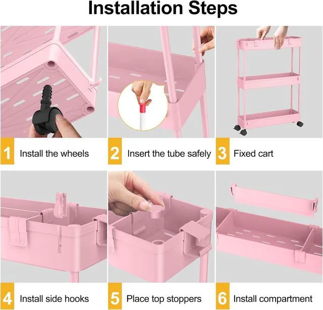 Alt view image 6 of 7 - 2-piece Set Slim Storage Cart 3 Tier,Bathroom Organizer Rolling Utility,Mobile Shelving Unit Slide Out for Office, Kitchen, Laundry Room & Narrow Places