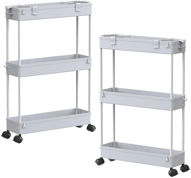 Main image of 2-piece Set Slim Storage Cart 3 Tier,Bathroom Organizer Rolling Utility,Mobile Shelving Unit Slide Out for Office, Kitchen, Laundry Room & Narrow Places