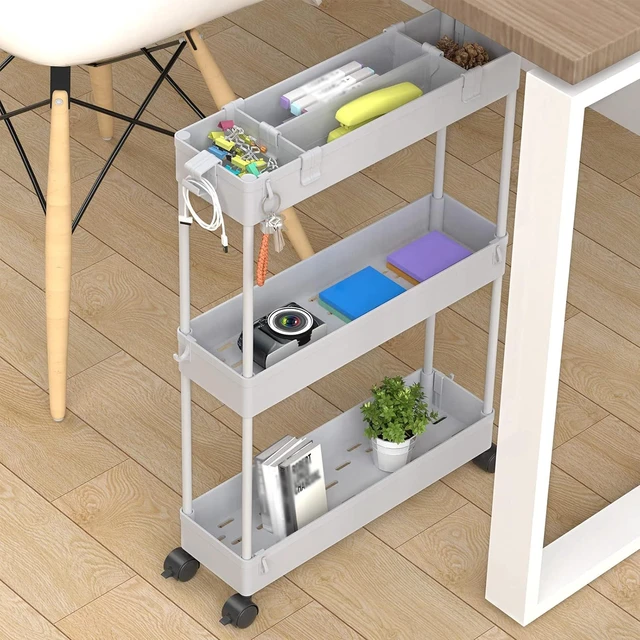 Alt view image 5 of 7 - 2-piece Set Slim Storage Cart 3 Tier,Bathroom Organizer Rolling Utility,Mobile Shelving Unit Slide Out for Office, Kitchen, Laundry Room & Narrow Places