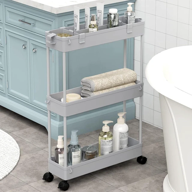 Alt view image 7 of 7 - 2-piece Set Slim Storage Cart 3 Tier,Bathroom Organizer Rolling Utility,Mobile Shelving Unit Slide Out for Office, Kitchen, Laundry Room & Narrow Places