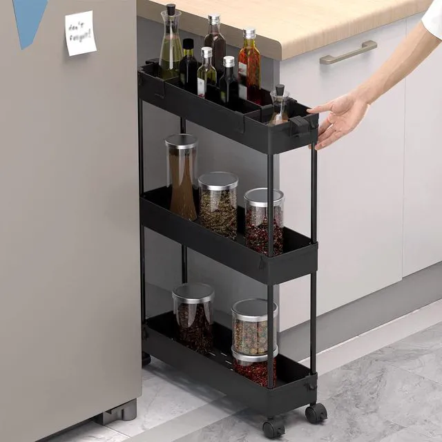 Alt view image 4 of 7 - 2-piece Set Slim Storage Cart 3 Tier,Bathroom Organizer Rolling Utility,Mobile Shelving Unit Slide Out for Office, Kitchen, Laundry Room & Narrow Places