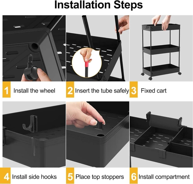 Alt view image 6 of 7 - 2-piece Set Slim Storage Cart 3 Tier,Bathroom Organizer Rolling Utility,Mobile Shelving Unit Slide Out for Office, Kitchen, Laundry Room & Narrow Places