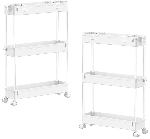 Main image of 2-piece Set Slim Storage Cart 3 Tier,Bathroom Organizer Rolling Utility,Mobile Shelving Unit Slide Out for Office, Kitchen, Laundry Room & Narrow Places