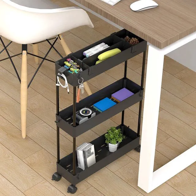 Alt view image 7 of 7 - 2-piece Set Slim Storage Cart 3 Tier,Bathroom Organizer Rolling Utility,Mobile Shelving Unit Slide Out for Office, Kitchen, Laundry Room & Narrow Places