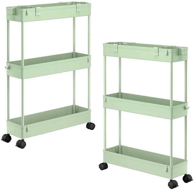 Main image of 2-piece Set Slim Storage Cart 3 Tier,Bathroom Organizer Rolling Utility,Mobile Shelving Unit Slide Out for Office, Kitchen, Laundry Room & Narrow Places