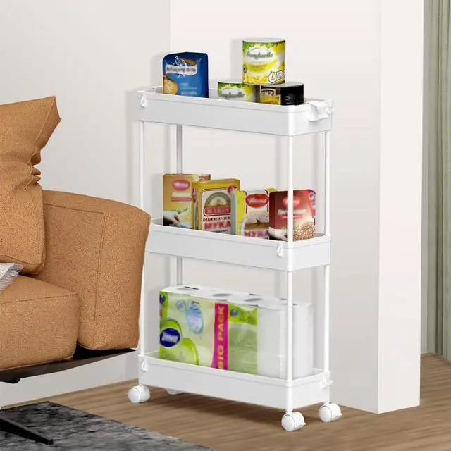 Alt view image 5 of 7 - 2-piece Set Slim Storage Cart 3 Tier,Bathroom Organizer Rolling Utility,Mobile Shelving Unit Slide Out for Office, Kitchen, Laundry Room & Narrow Places