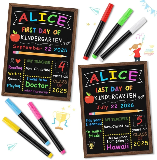 Alt view image 4 of 7 - First & Last Day of School Board, 10.5 x 14 Inch Double Sided Back to School Chalkboard with Frame, Reusable Wooden 1st Day of Preschool/Kindergarten Sign for Kids/Girls/Boys