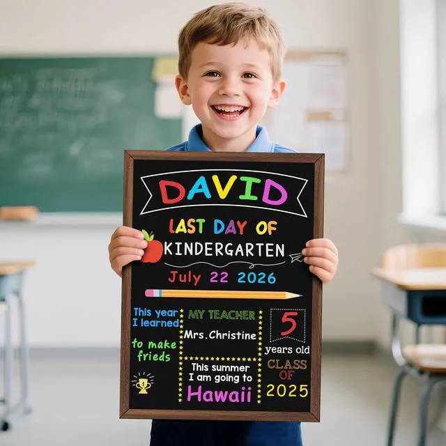 Alt view image 7 of 7 - First & Last Day of School Board, 10.5 x 14 Inch Double Sided Back to School Chalkboard with Frame, Reusable Wooden 1st Day of Preschool/Kindergarten Sign for Kids/Girls/Boys