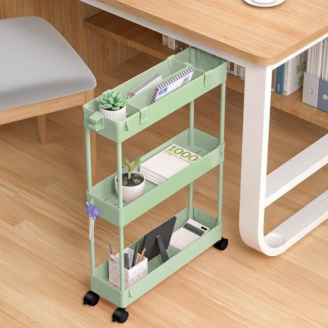 Alt view image 7 of 7 - 2-piece Set Slim Storage Cart 3 Tier,Bathroom Organizer Rolling Utility,Mobile Shelving Unit Slide Out for Office, Kitchen, Laundry Room & Narrow Places