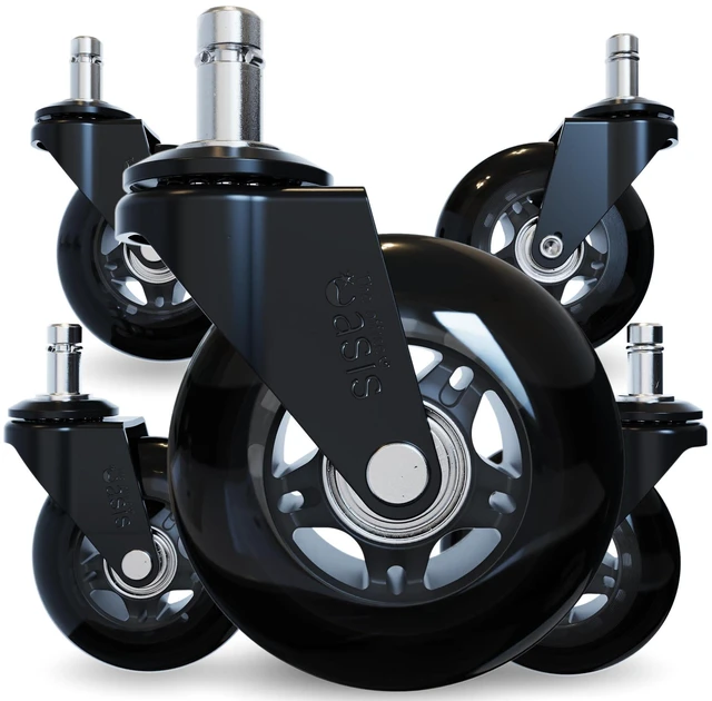 Main image of Original Office Chair Wheels (As Seen On PBS), Black Safe for hardwood floors & carpet, smooth & quiet casters, easy installation, universal fit, set of 5