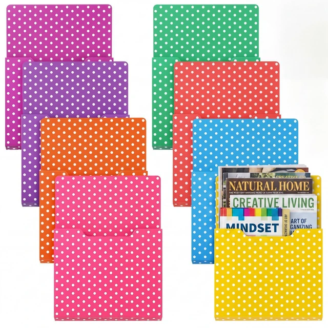 Main image of 8 Pack Magnetic File Folder Holder for Whiteboard Classroom Storage 10"x13"x1.2" Hanging Magnetic Wall File Organizer, Refrigerator Magazine Holder, for Mail Letters Paper Desk Office