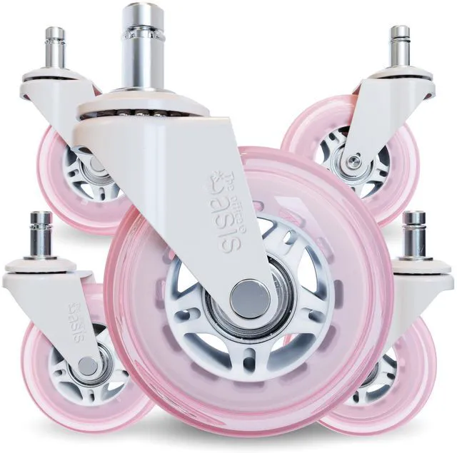 Main image of Original Office Chair Wheels (As Seen On PBS), Pink Safe for hardwood floors & carpet, smooth & quiet casters, easy installation, universal fit, set of 5