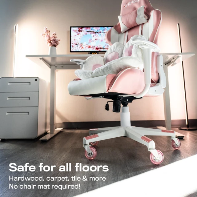 Alt view image 3 of 5 - Original Office Chair Wheels (As Seen On PBS), Pink Safe for hardwood floors & carpet, smooth & quiet casters, easy installation, universal fit, set of 5