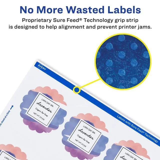 Alt view image 3 of 7 - Scallop 2.5 Inch Round Labels with Sure Feed for Laser & Inkjet Printers, 90 White Labels (8218)