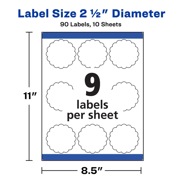 Alt view image 5 of 7 - Scallop 2.5 Inch Round Labels with Sure Feed for Laser & Inkjet Printers, 90 White Labels (8218)