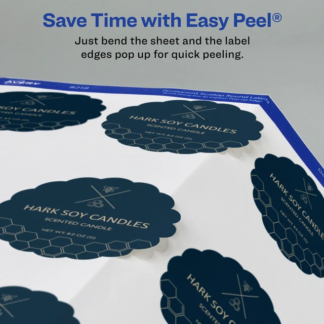 Alt view image 7 of 7 - Scallop 2.5 Inch Round Labels with Sure Feed for Laser & Inkjet Printers, 90 White Labels (8218)