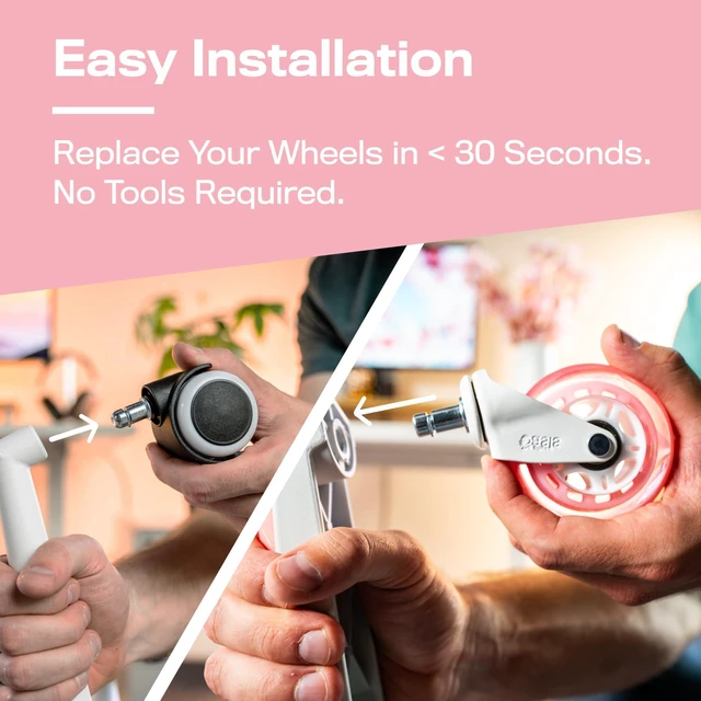 Alt view image 5 of 5 - Original Office Chair Wheels (As Seen On PBS), Pink Safe for hardwood floors & carpet, smooth & quiet casters, easy installation, universal fit, set of 5