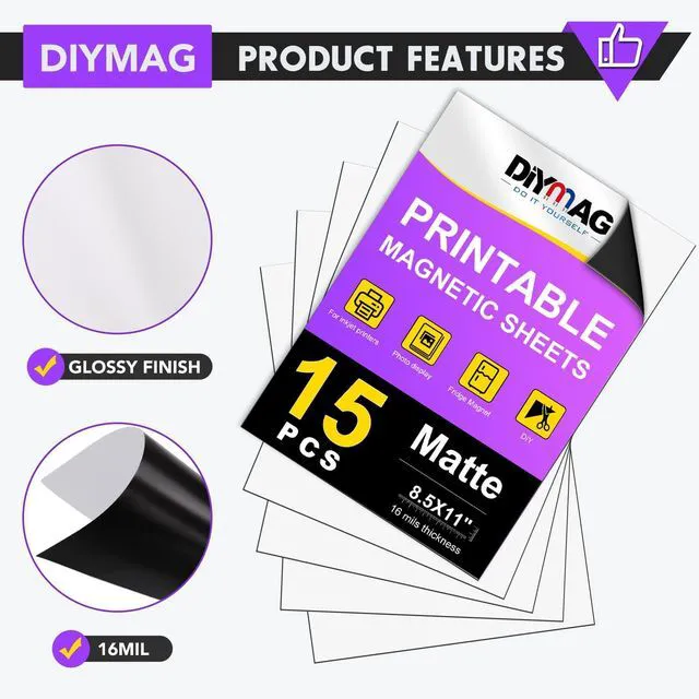 Alt view image 3 of 7 - Printable Magnetic Sheets, Matte 15Pcs 8.5"x11" for Inkjet Printers Flexible Magnetic Paper, Non-Adhesive for DIY Crafts, Photo Wall, Cars, Refrigerator, Classroom and Office Decor