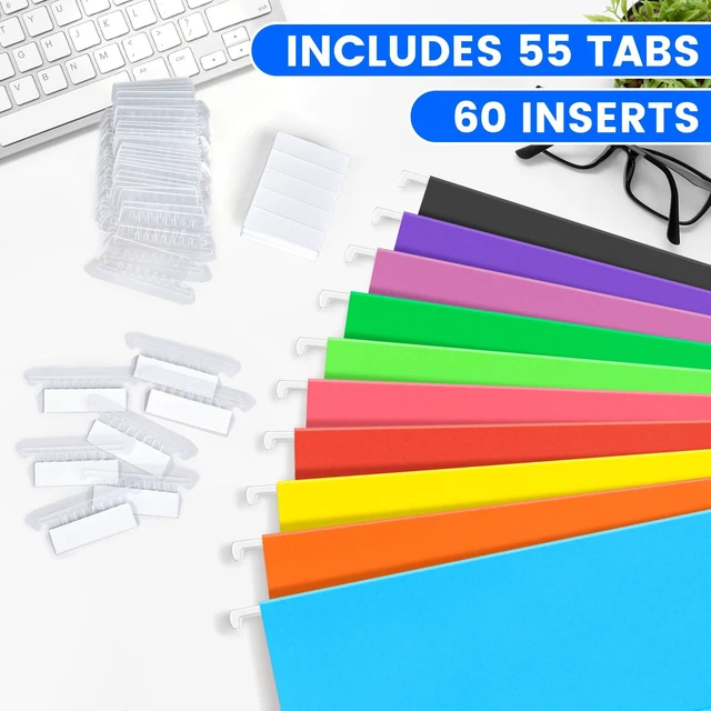 Alt view image 3 of 7 - 50-Pack Assorted Hanging File Folders, Letter Size with 55 Transparent Label Cards, 60 Sticker Labels,1/5-Cut TabsHome Office & Filing Cabinets