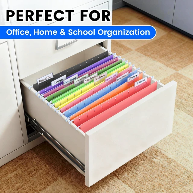 Alt view image 7 of 7 - 50-Pack Assorted Hanging File Folders, Letter Size with 55 Transparent Label Cards, 60 Sticker Labels,1/5-Cut TabsHome Office & Filing Cabinets