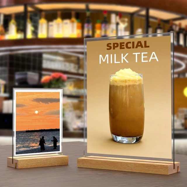 Alt view image 2 of 6 - Acrylic Sign Holder with Wood Base 8.5x11 Inch Vertical and Slant Displays (5 Pack 8.5*11")