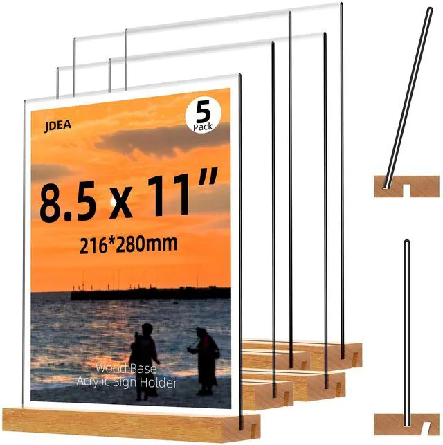 Main image of Acrylic Sign Holder with Wood Base 8.5x11 Inch Vertical and Slant Displays (5 Pack 8.5*11")