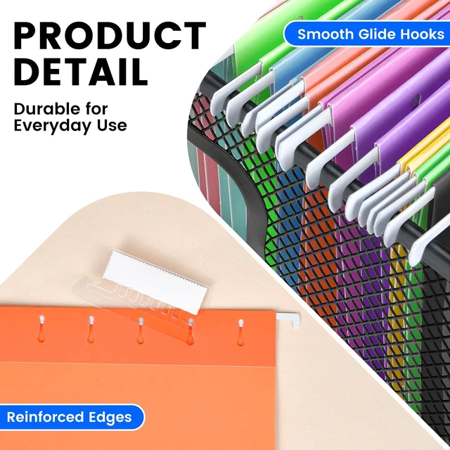 Alt view image 5 of 7 - 50-Pack Assorted Hanging File Folders, Letter Size with 55 Transparent Label Cards, 60 Sticker Labels,1/5-Cut TabsHome Office & Filing Cabinets
