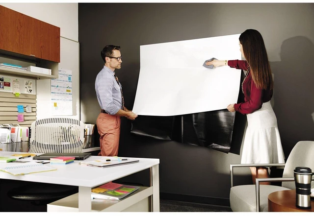 Alt view image 2 of 7 - Dry Erase Whiteboard Film Surface for Walls, Doors, Tables, Chalkboards, Whiteboards, and More, Removable, Stain-Proof, Easy Installation, 4 x 3 ft Roll (DEF4x3)