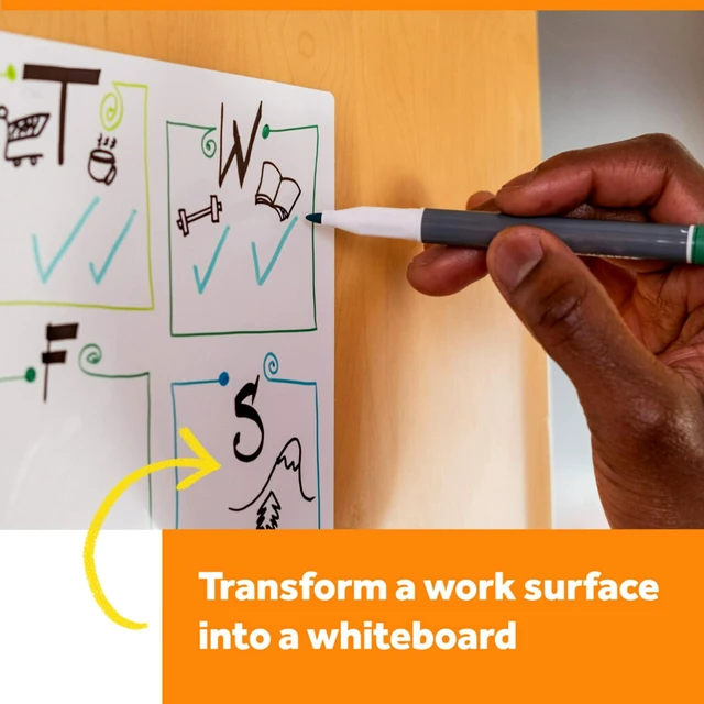 Alt view image 6 of 7 - Dry Erase Whiteboard Film Surface for Walls, Doors, Tables, Chalkboards, Whiteboards, and More, Removable, Stain-Proof, Easy Installation, 4 x 3 ft Roll (DEF4x3)