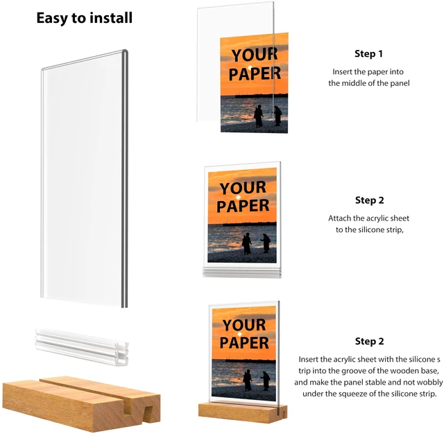 Alt view image 4 of 6 - Acrylic Sign Holder with Wood Base 8.5x11 Inch Vertical and Slant Displays (5 Pack 8.5*11")