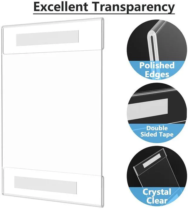 Alt view image 2 of 6 - Acrylic Sign Holder 11 x 17 Wall Mount with Tape, 6 Pack, Vertical Strong Double-Sided Tape, Easy Insert and Replace Paper, Poster, Document and Flyer, Acrylic Frame for Office, Home, Store