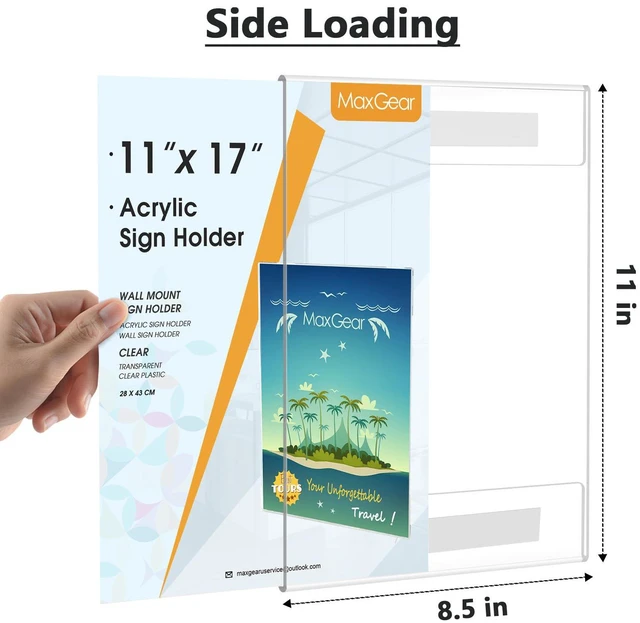 Alt view image 5 of 6 - Acrylic Sign Holder 11 x 17 Wall Mount with Tape, 6 Pack, Vertical Strong Double-Sided Tape, Easy Insert and Replace Paper, Poster, Document and Flyer, Acrylic Frame for Office, Home, Store