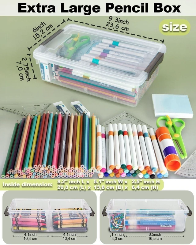 Alt view image 2 of 7 - 12 Pack Extra Large Pencil Box with Removable Divider, Thickened Pencil Case Bulk, Clear Crayon Marker Organizer Stackable Plastic Small Storage Containers for Pen Craft School Supplies(Grey)