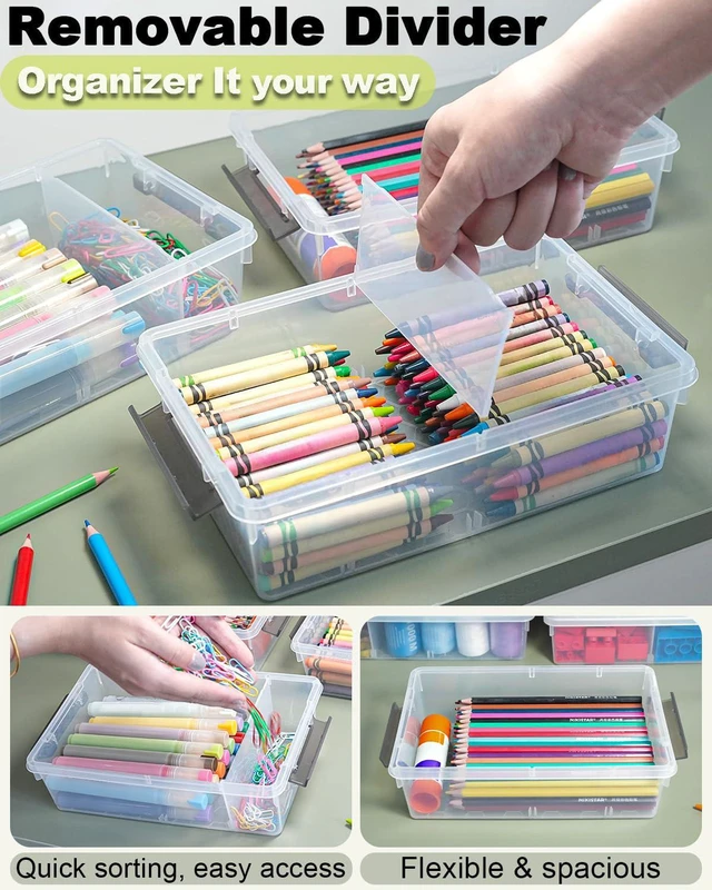 Alt view image 3 of 7 - 12 Pack Extra Large Pencil Box with Removable Divider, Thickened Pencil Case Bulk, Clear Crayon Marker Organizer Stackable Plastic Small Storage Containers for Pen Craft School Supplies(Grey)