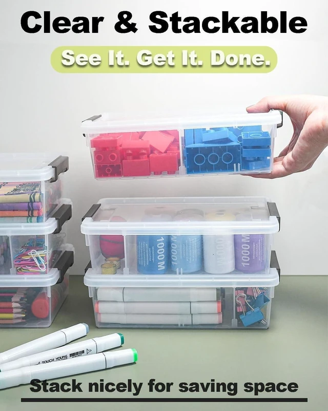 Alt view image 7 of 7 - 12 Pack Extra Large Pencil Box with Removable Divider, Thickened Pencil Case Bulk, Clear Crayon Marker Organizer Stackable Plastic Small Storage Containers for Pen Craft School Supplies(Grey)