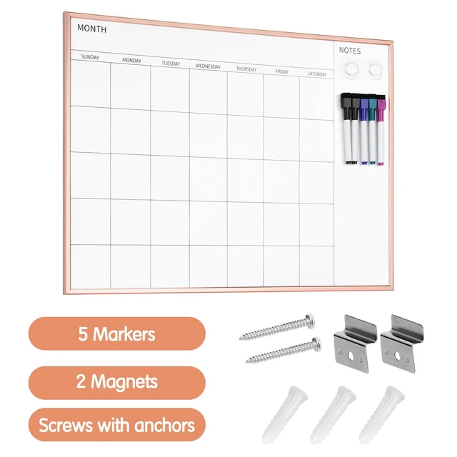 Alt view image 3 of 7 - Monthly Calendar Whiteboard, 17" x 23", Rose Gold Frame Magnetic Dry Erase Calendar with 2 Magnets & 5 Whiteboard Pens, Monthly Calendar Whiteboard for Office School Home