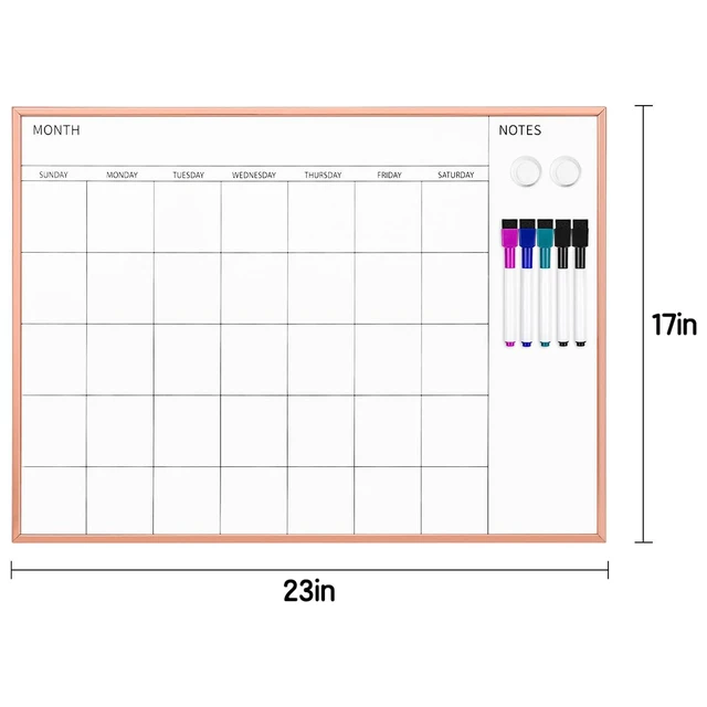 Alt view image 2 of 7 - Monthly Calendar Whiteboard, 17" x 23", Rose Gold Frame Magnetic Dry Erase Calendar with 2 Magnets & 5 Whiteboard Pens, Monthly Calendar Whiteboard for Office School Home