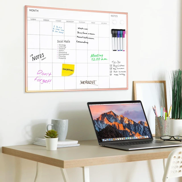 Alt view image 6 of 7 - Monthly Calendar Whiteboard, 17" x 23", Rose Gold Frame Magnetic Dry Erase Calendar with 2 Magnets & 5 Whiteboard Pens, Monthly Calendar Whiteboard for Office School Home