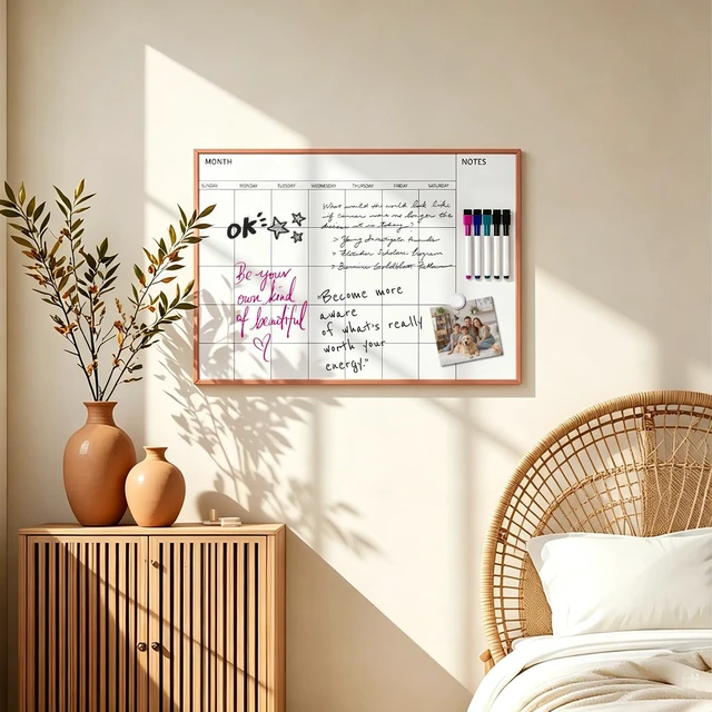 Alt view image 7 of 7 - Monthly Calendar Whiteboard, 17" x 23", Rose Gold Frame Magnetic Dry Erase Calendar with 2 Magnets & 5 Whiteboard Pens, Monthly Calendar Whiteboard for Office School Home