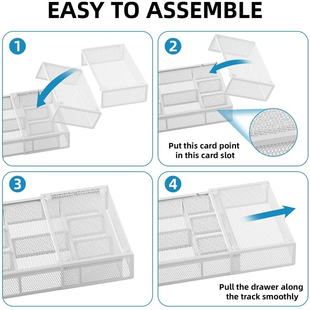 Alt view image 7 of 7 - Expandable Desk Drawer Organizer, Mesh Drawer Organizer Tray with 10 Adjustable Compartments, Desk Organizers and Accessories for Office Supplies (Longer Expandable Drawer Organizer-W)