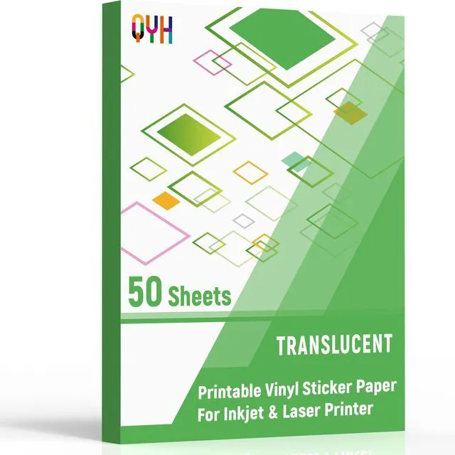 Main image of Premium Translucent Printable Vinyl Sticker Paper, 50 Sheets Frosted Waterproof Decal for Inkjet & Laser Printers, Compatible with Cricut, Fast Dry Vivid Prints for DIY Crafts, Etsy