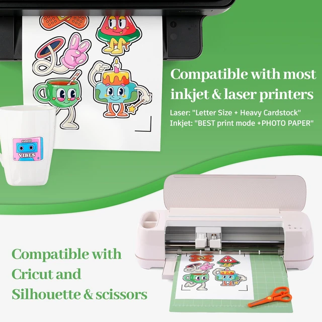 Alt view image 6 of 7 - Premium Translucent Printable Vinyl Sticker Paper, 50 Sheets Frosted Waterproof Decal for Inkjet & Laser Printers, Compatible with Cricut, Fast Dry Vivid Prints for DIY Crafts, Etsy