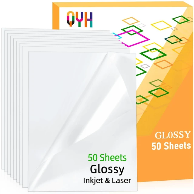 Main image of Premium Glossy Printable Vinyl Sticker Paper, 50 Sheets Waterproof White Sticker Paper for Inkjet & Laser Printer, Vivid Prints, Compatible with Cricut, Easy Peel for DIY Crafts, Etsy