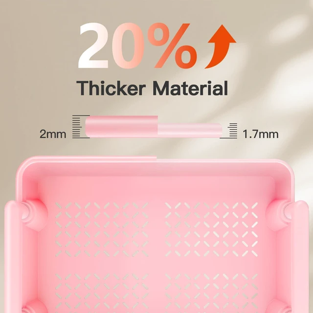 Alt view image 2 of 7 - 3 Tier Rolling Cart Organizer, Plastic Rolling Cart with Lockable Wheels & Reinforced Handle, Lightweight Utility Storage Cart for Nursery, Kitchen, Craft Room, Pink