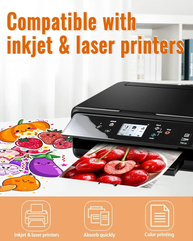 Alt view image 4 of 7 - Premium Glossy Printable Vinyl Sticker Paper, 50 Sheets Waterproof White Sticker Paper for Inkjet & Laser Printer, Vivid Prints, Compatible with Cricut, Easy Peel for DIY Crafts, Etsy