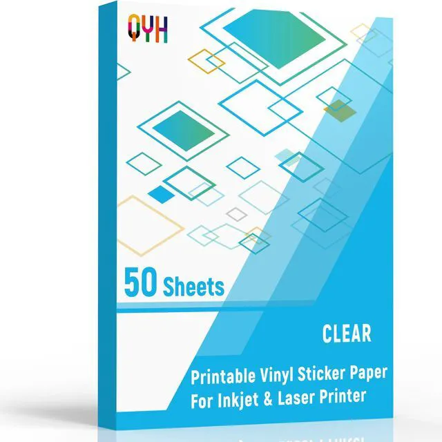 Main image of Premium Clear Printable Vinyl Sticker Paper, 50 Sheets Transparent Fast Dry Non Waterproof, for Inkjet & Laser Printers, Compatible With Cricut, 8.5 x 11 Vivid Prints Tear Resistant Decal